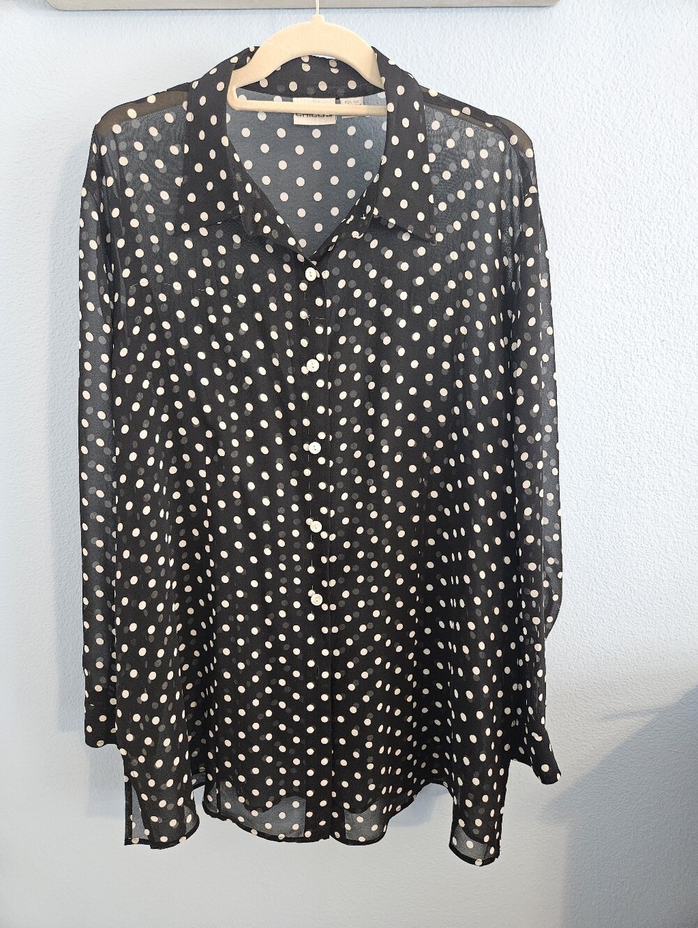 Chico's Black Polka Dot Sheer Button-Front Blouse